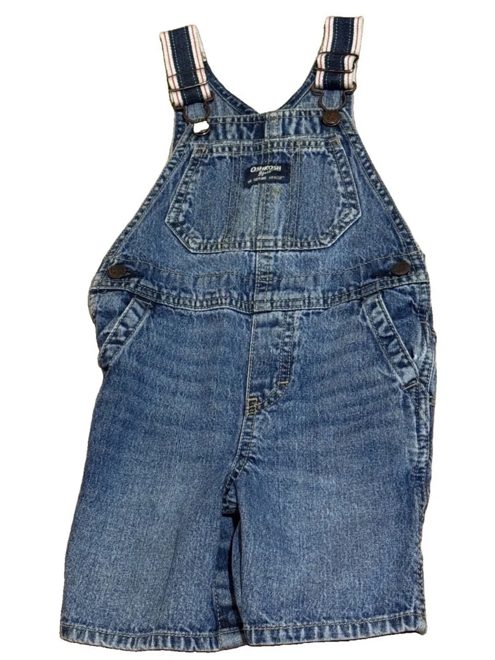 Vintage OshKosh B'gosh Kids Blue Overalls 24 M Denim Vestbak Carpenter Shortalls